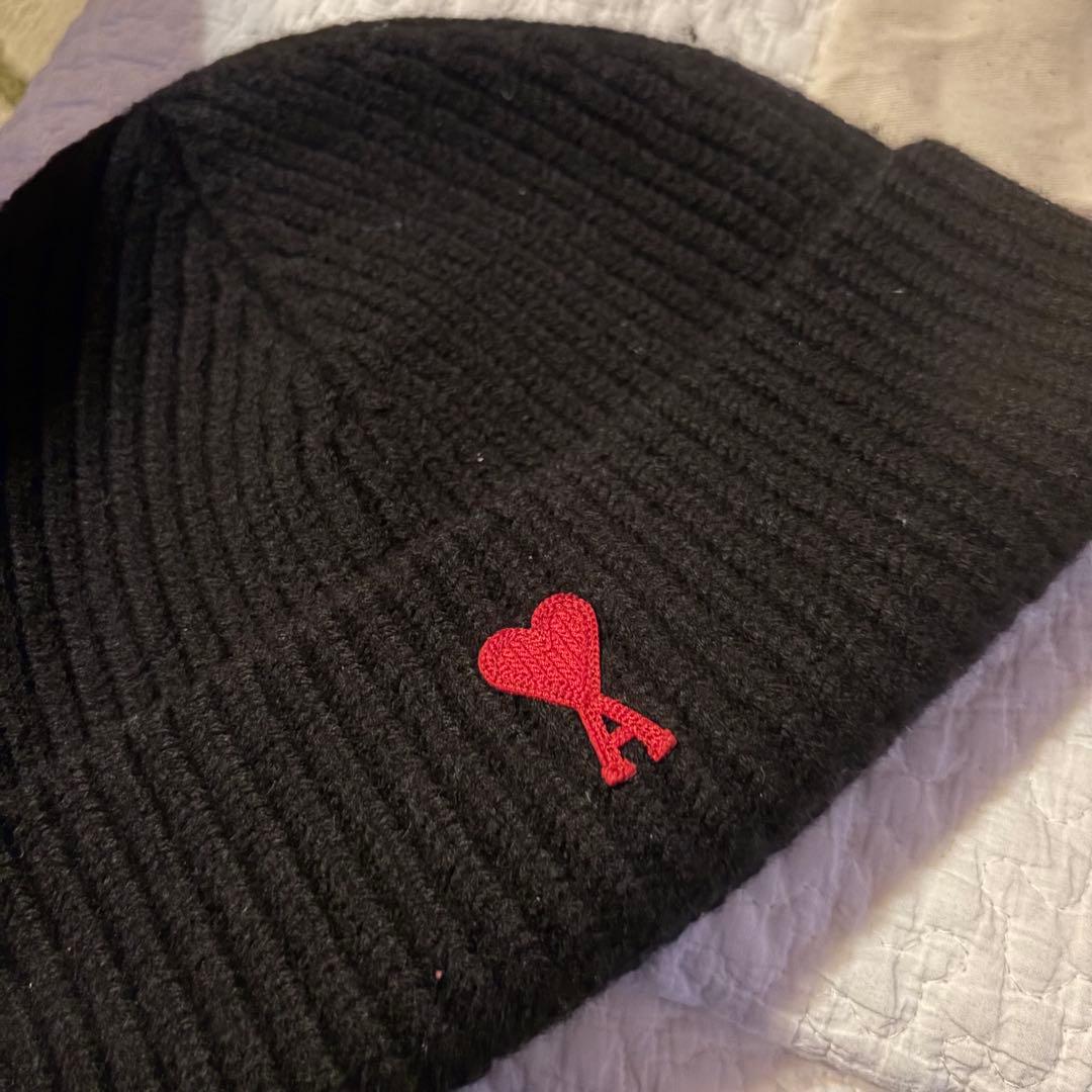 Ami paris ブラック ニット帽 100%公式品