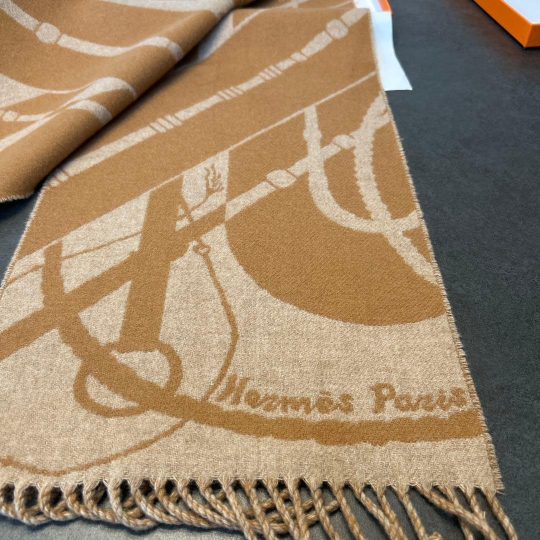 HERMES エルメス クリッククラック カシミヤ マフラー キャメル　試着のみ