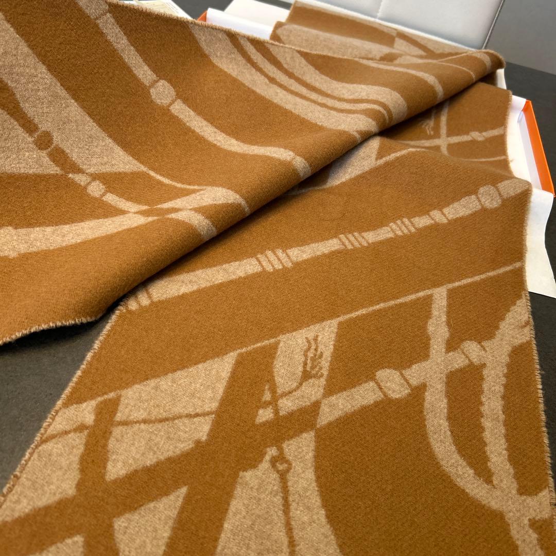 HERMES エルメス クリッククラック カシミヤ マフラー キャメル　試着のみ