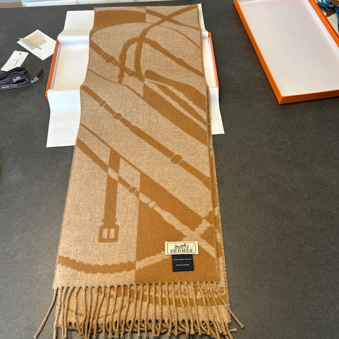 HERMES エルメス クリッククラック カシミヤ マフラー キャメル　試着のみ