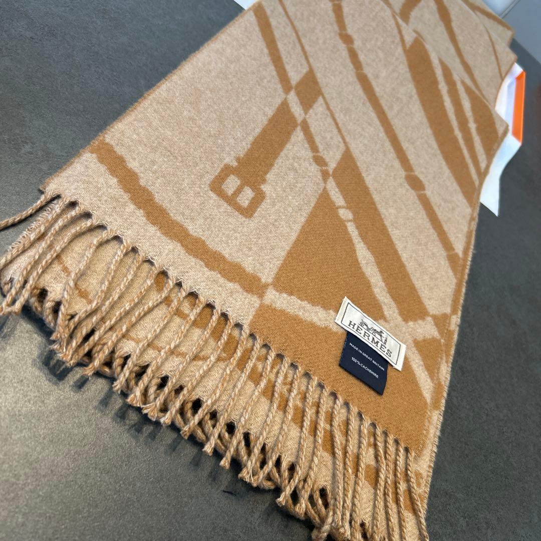 HERMES エルメス クリッククラック カシミヤ マフラー キャメル　試着のみ