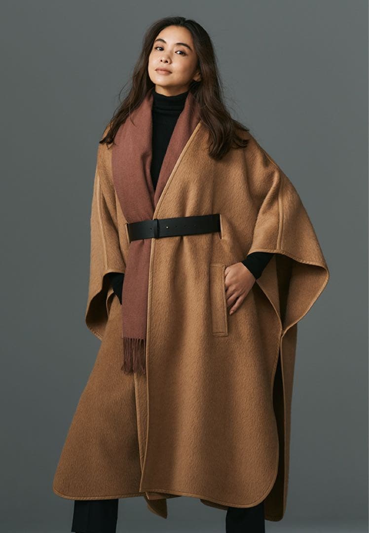 theory luxe 希少キャメル100% ケープ風ロングコート
