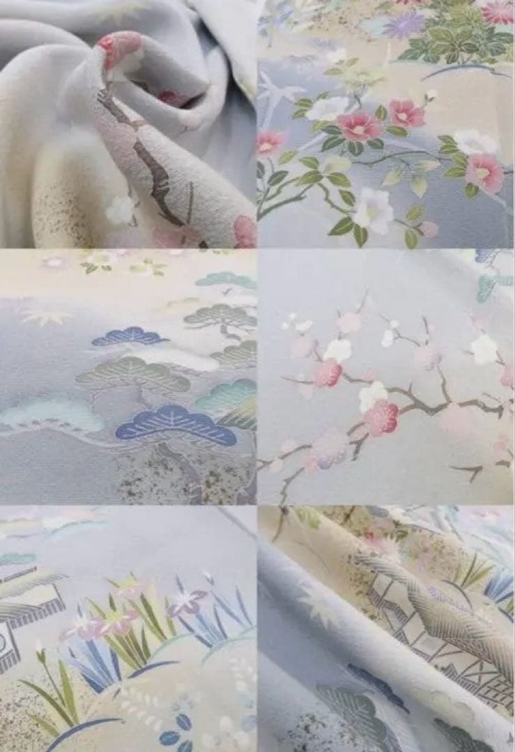 新品 訪問着 薄い青 花柄