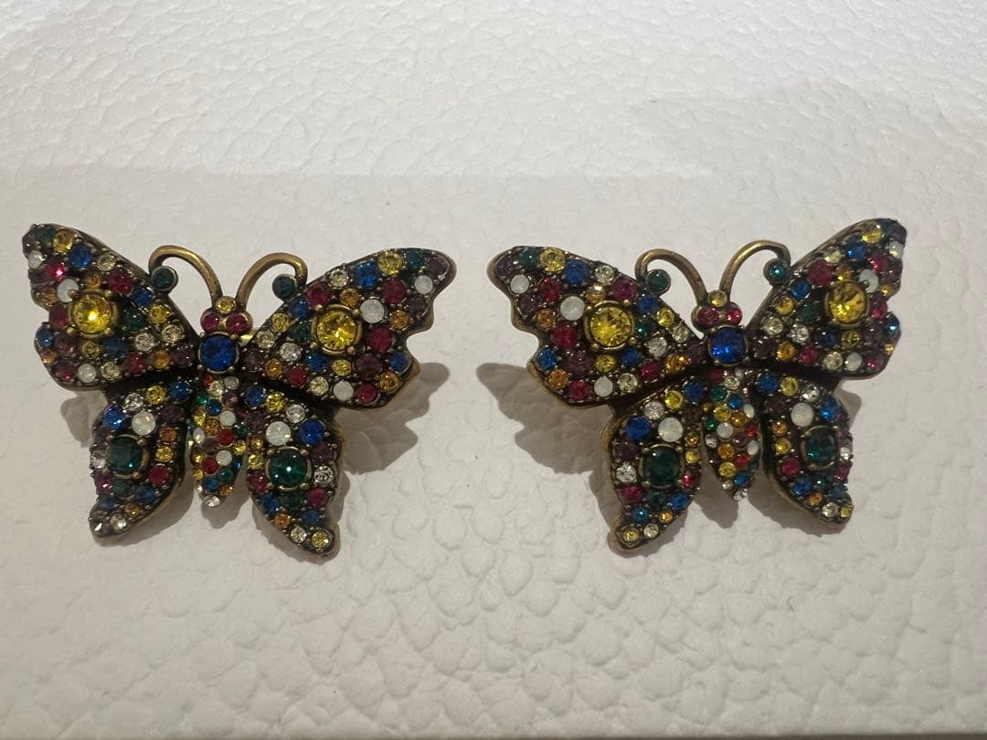 GUCCI グッチ　ピアス　バタフライ　ラインストーン　希少