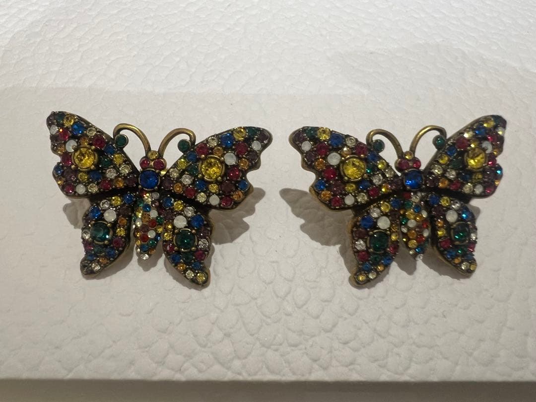 GUCCI グッチ　ピアス　バタフライ　ラインストーン　希少
