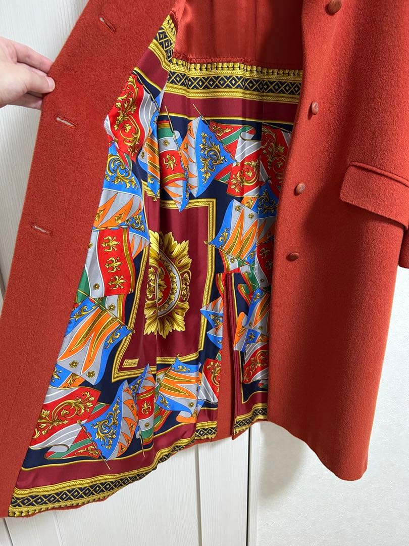 美品イタリア製HERNOヘルノベルト付き裏地プリントロングコート42 モヘアラマ