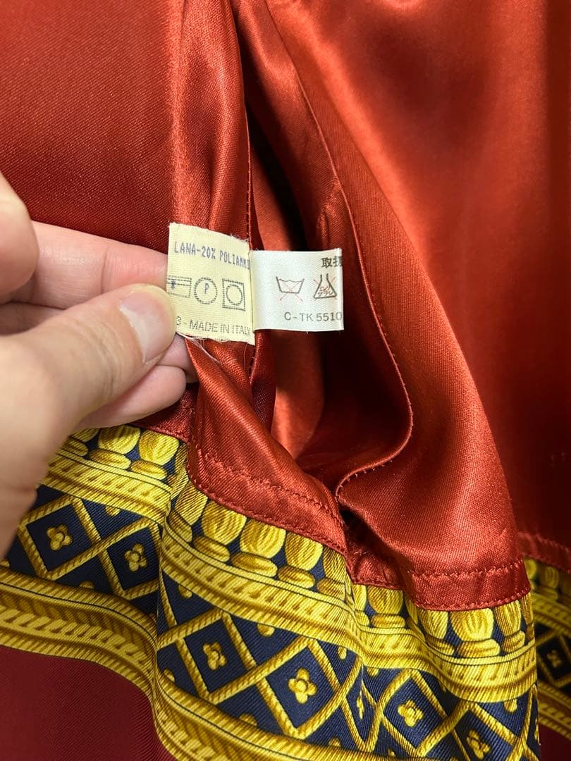 美品イタリア製HERNOヘルノベルト付き裏地プリントロングコート42 モヘアラマ