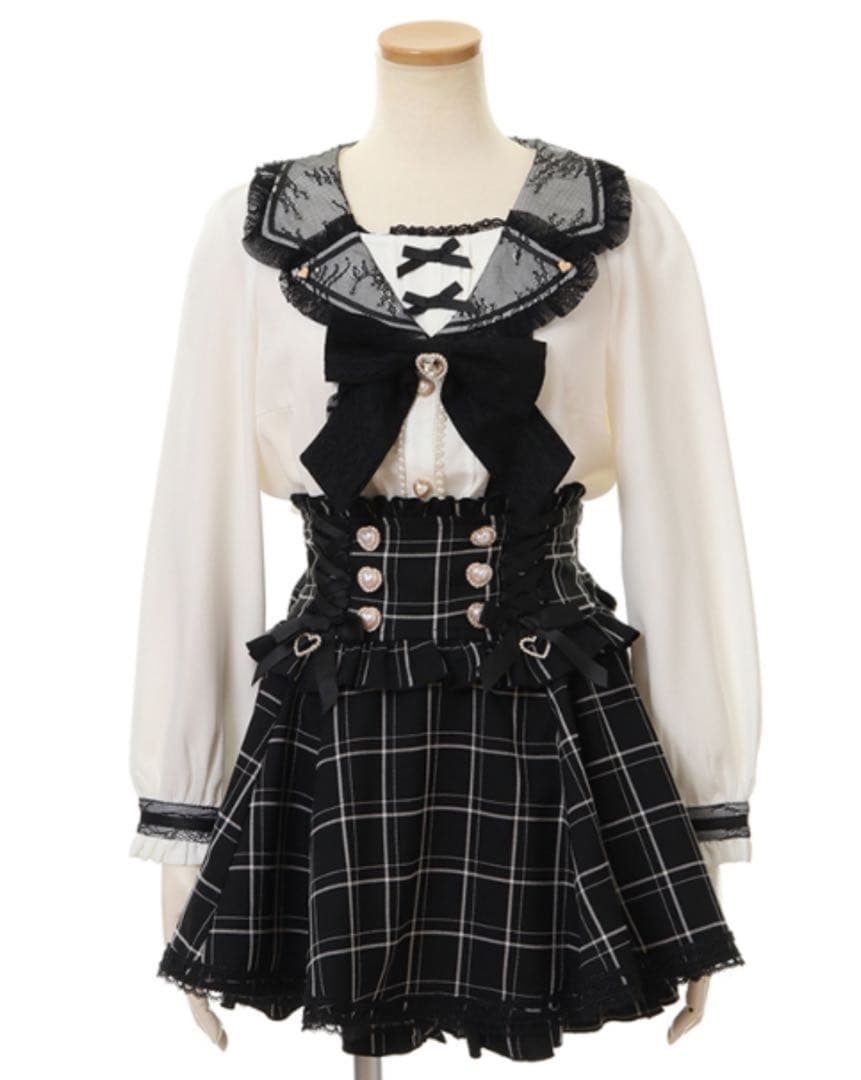 LIZLISA リズリサ　レースアップサスペンダー付スカパン　ブラックチェック