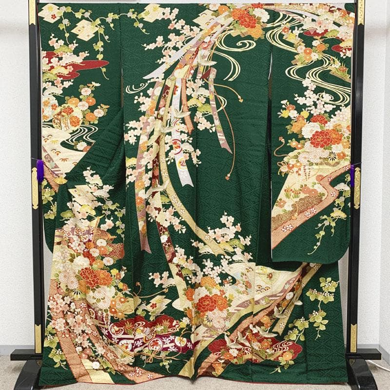 602z26.403u1.404y3.小物.半衿.311x11☆振袖 緑 古典柄