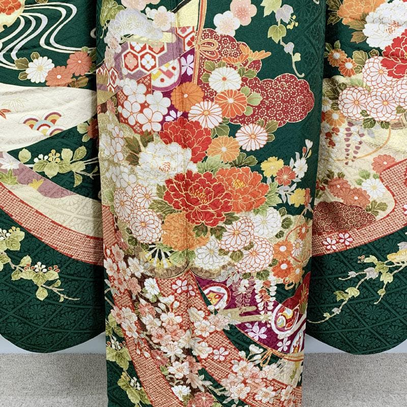 602z26.403u1.404y3.小物.半衿.311x11☆振袖 緑 古典柄