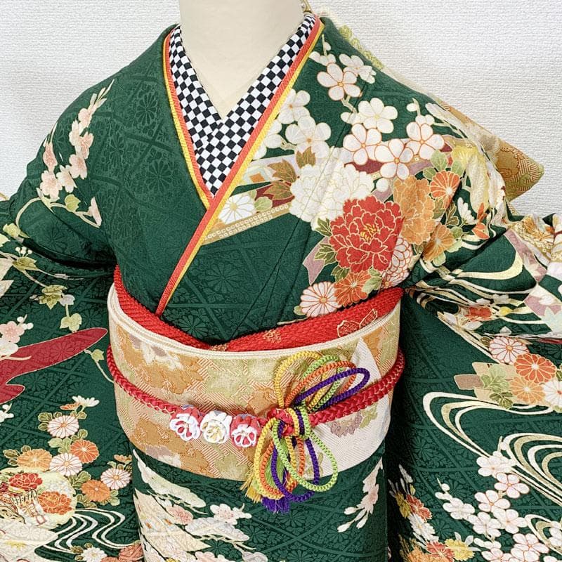 602z26.403u1.404y3.小物.半衿.311x11☆振袖 緑 古典柄