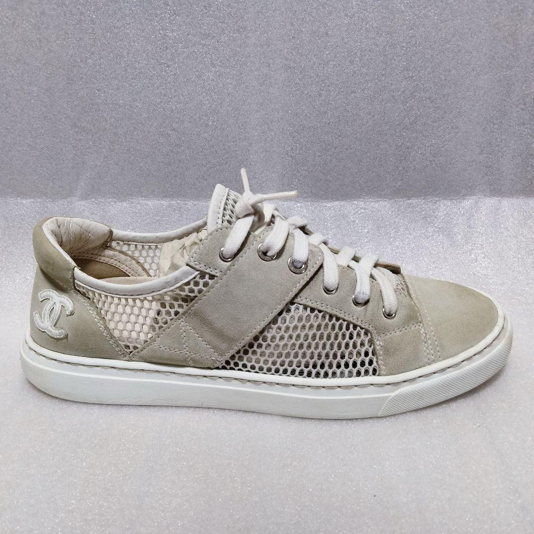 CHANELメッシュスニーカーココマークホワイト×グレーベージュ系 24cm前後