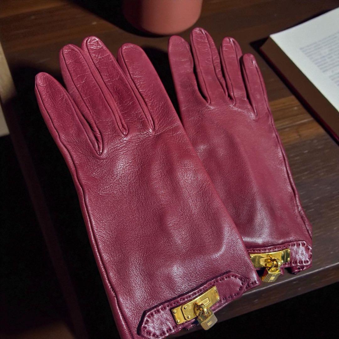 エルメス HERMES ケリー グローブ バーガンディ レザー 手袋 7 1/2