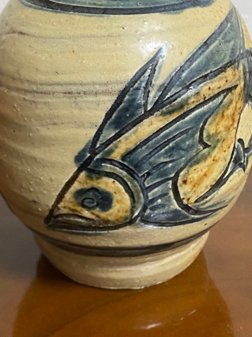 最終値下　金城次郎 壺屋焼 海老魚文徳利　木箱共箱　 酒器　沖縄　人間国宝