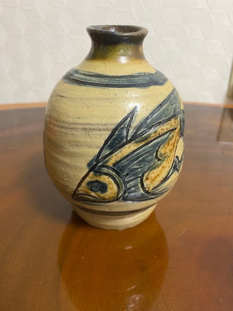 最終値下　金城次郎 壺屋焼 海老魚文徳利　木箱共箱　 酒器　沖縄　人間国宝