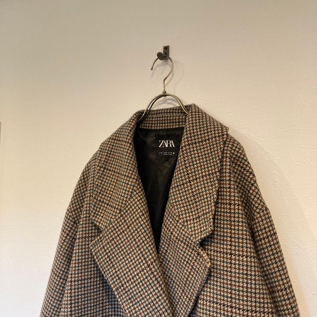 【ZARA】完売品 チェックチェスターコート ベージュ ブラウン オーバーサイズ