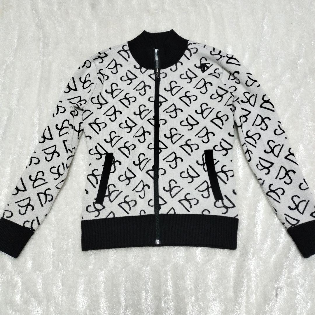 DESCENTEGOLFカシミア混ニットロゴプリント ジップアップジャケットL