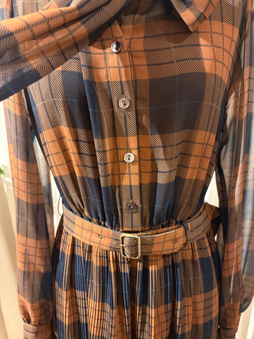 Diagram チェック柄リボン付きロングドレス