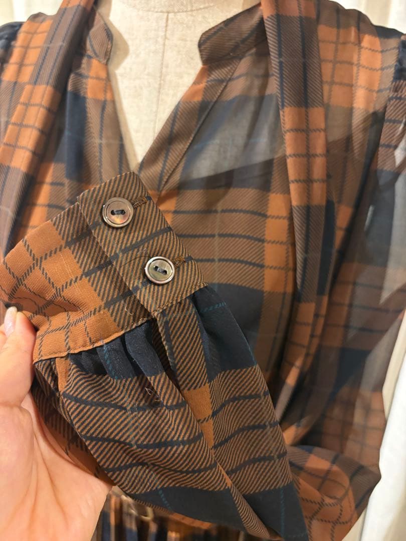 Diagram チェック柄リボン付きロングドレス