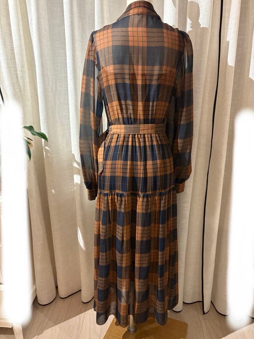 Diagram チェック柄リボン付きロングドレス