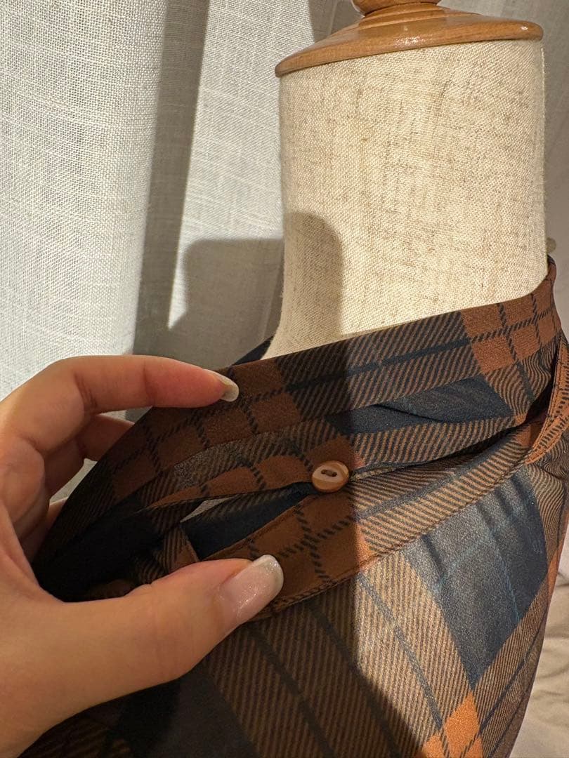 Diagram チェック柄リボン付きロングドレス