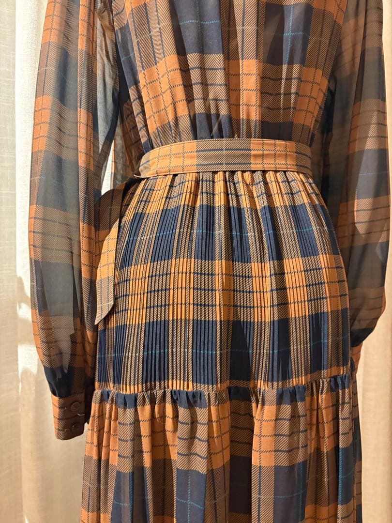 Diagram チェック柄リボン付きロングドレス