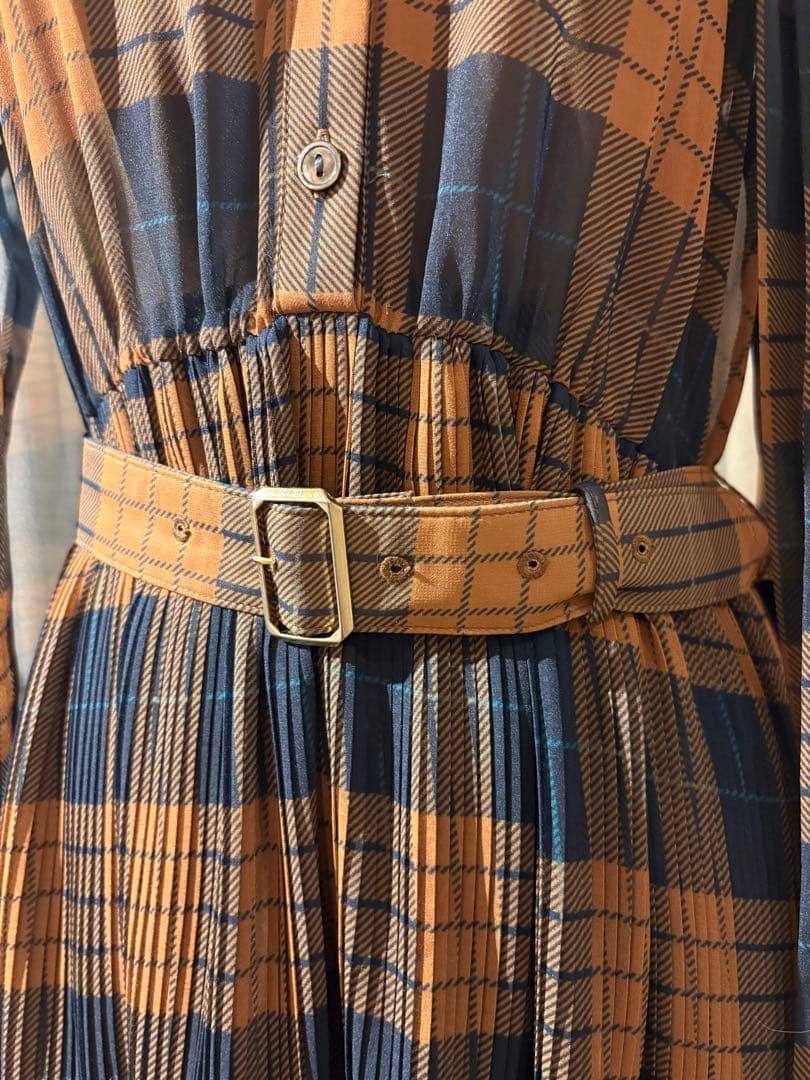 Diagram チェック柄リボン付きロングドレス