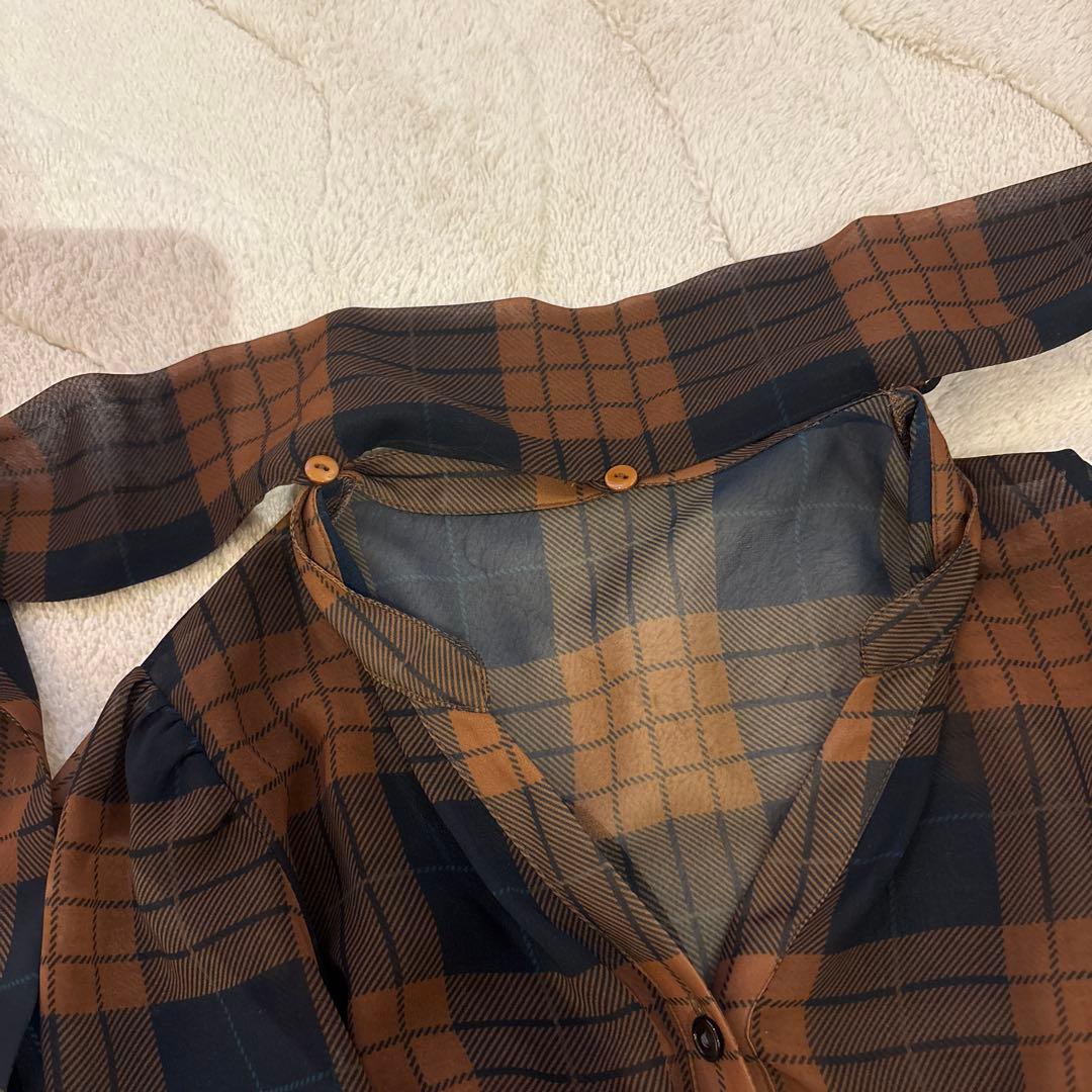 Diagram チェック柄リボン付きロングドレス