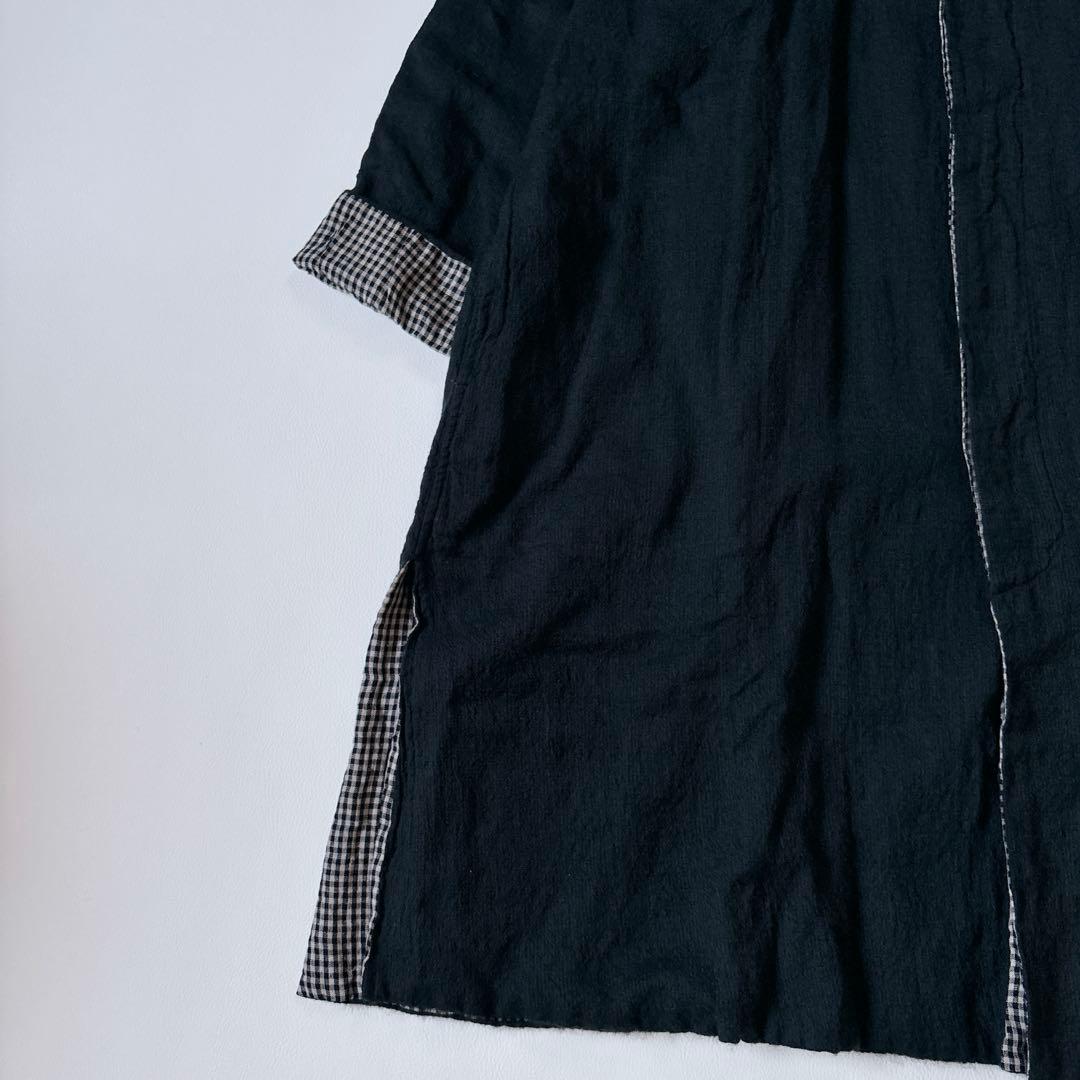 可愛い♡ババグーリ ノーカラーコート ギンガムチェック リネン混 Aライン M