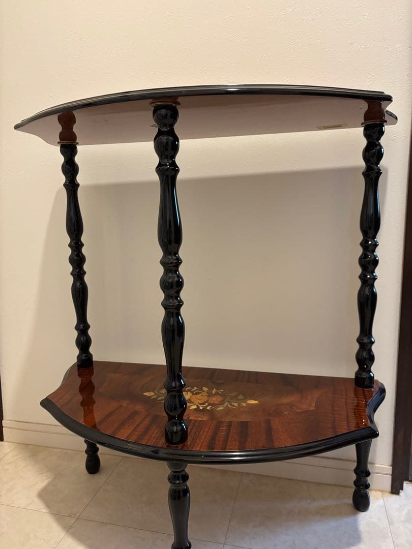 コンソール　テーブル　イタリア製　象嵌　花柄装飾 半月型木製テーブル