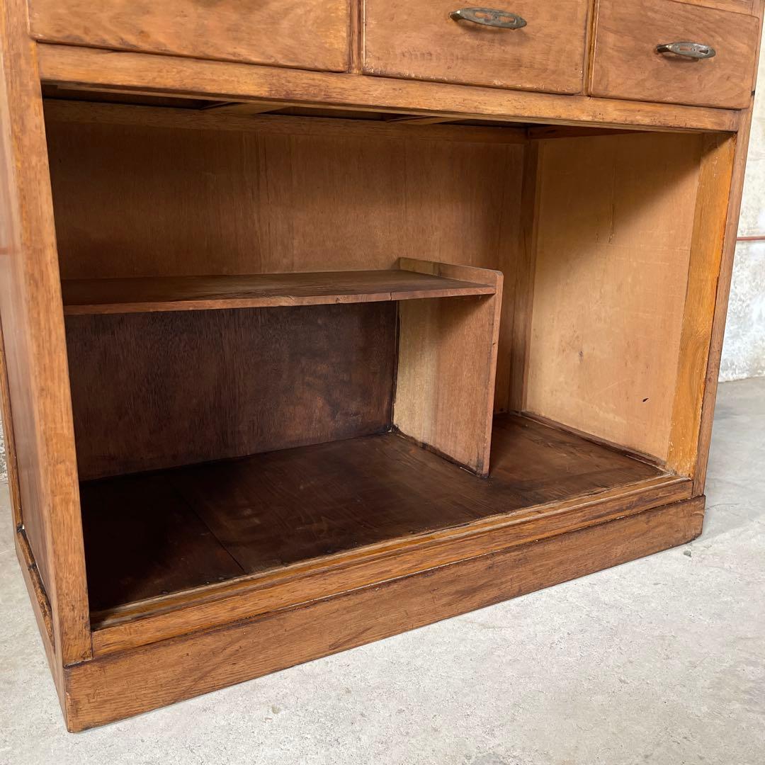 昭和レトロ　食器棚　置き台付き　希少な棚　ダイヤ&モールガラス　戸棚