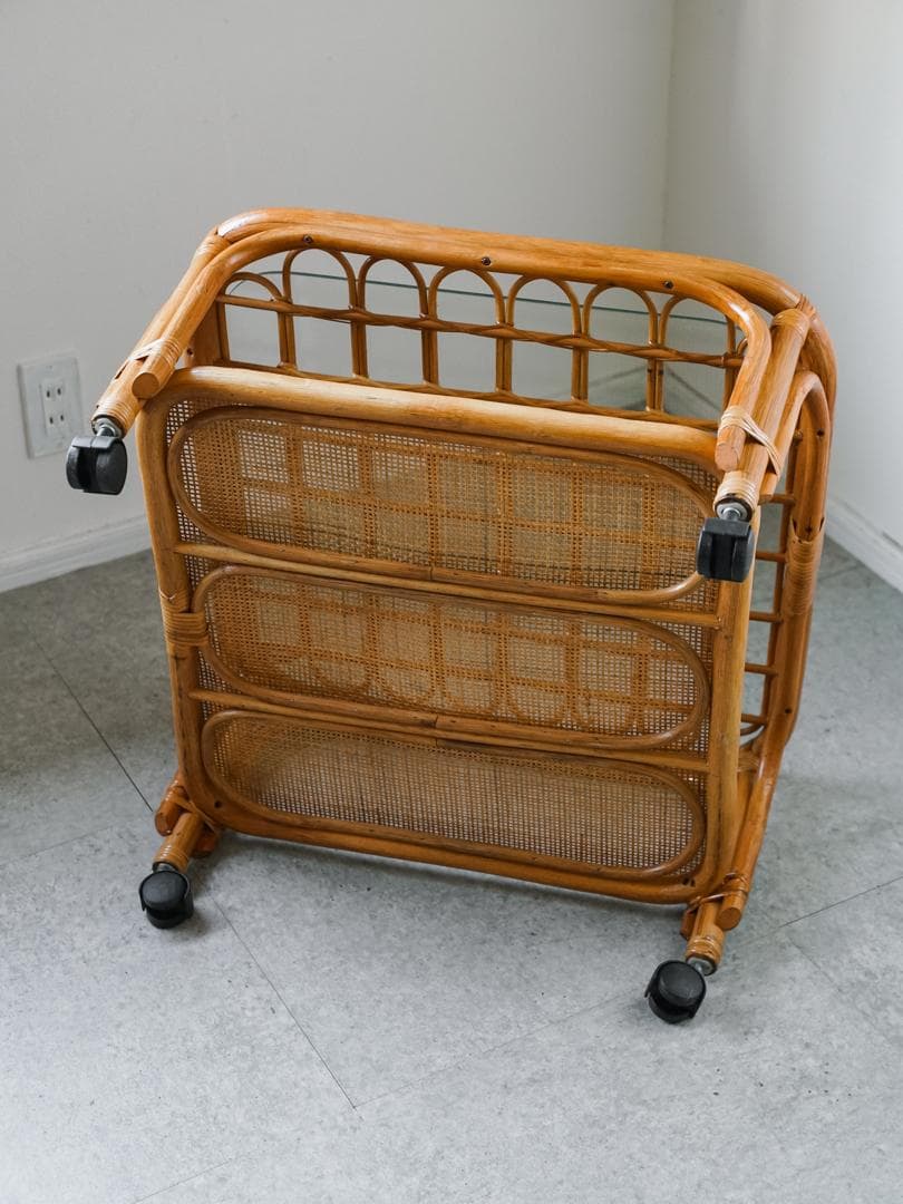 ジャパニーズモダン ガラステーブル 藤家具 /ラタン ヴィンテージ 昭和レトロ