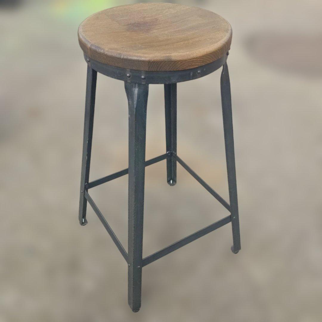 S*y様 5002)円形木製座面のアイアンスツール　ヴィンテージ　インダストリア