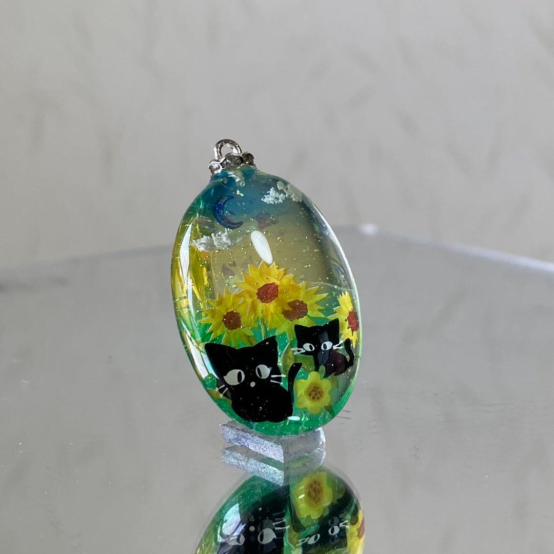 〜fairy様〜天然石　レジンネックレス　【向日葵猫】