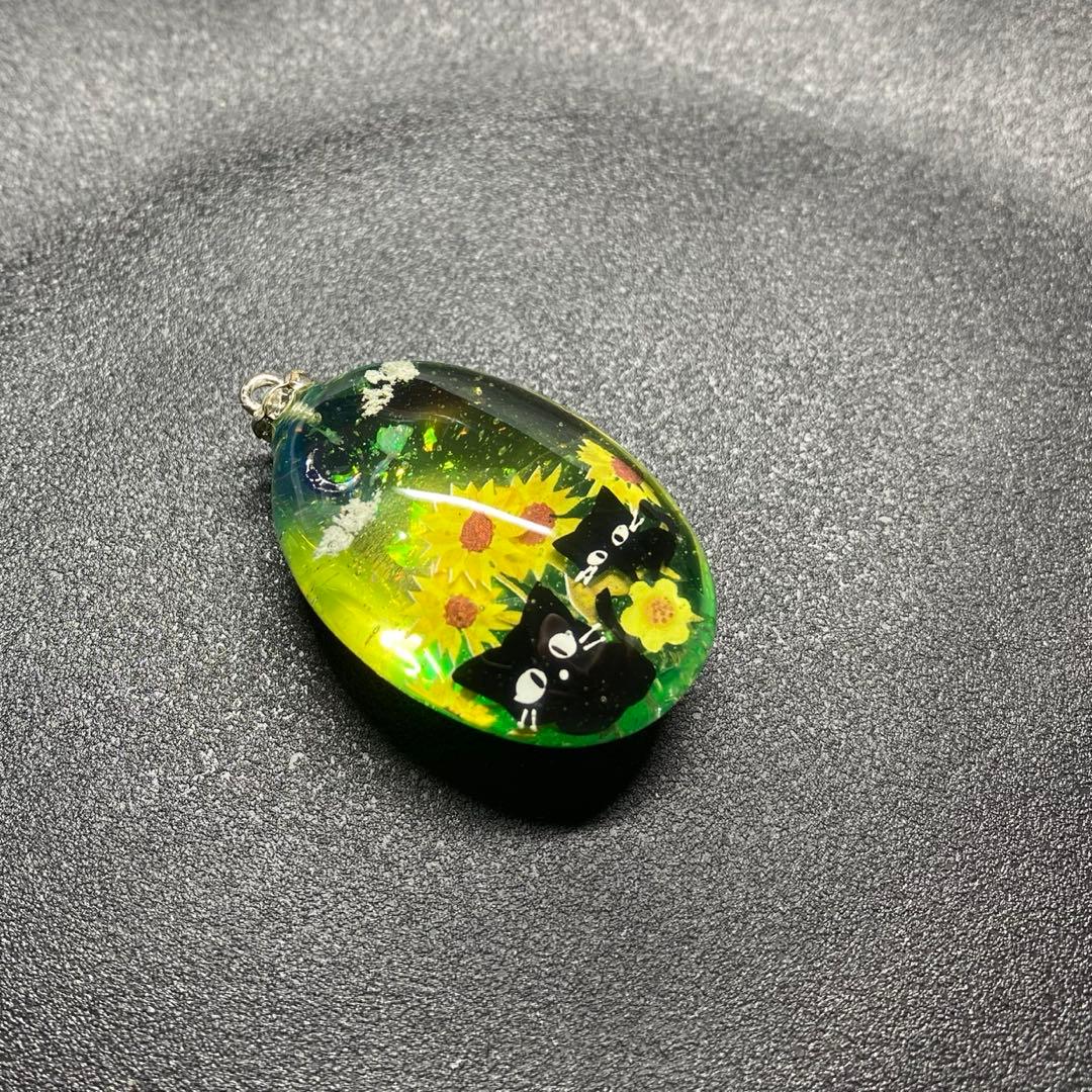 〜fairy様〜天然石　レジンネックレス　【向日葵猫】