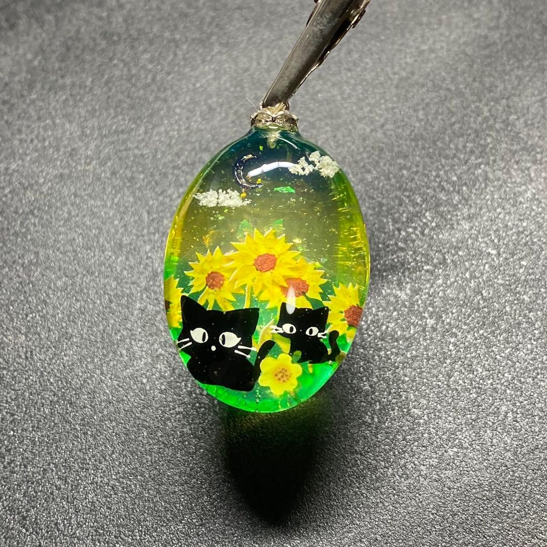 〜fairy様〜天然石　レジンネックレス　【向日葵猫】