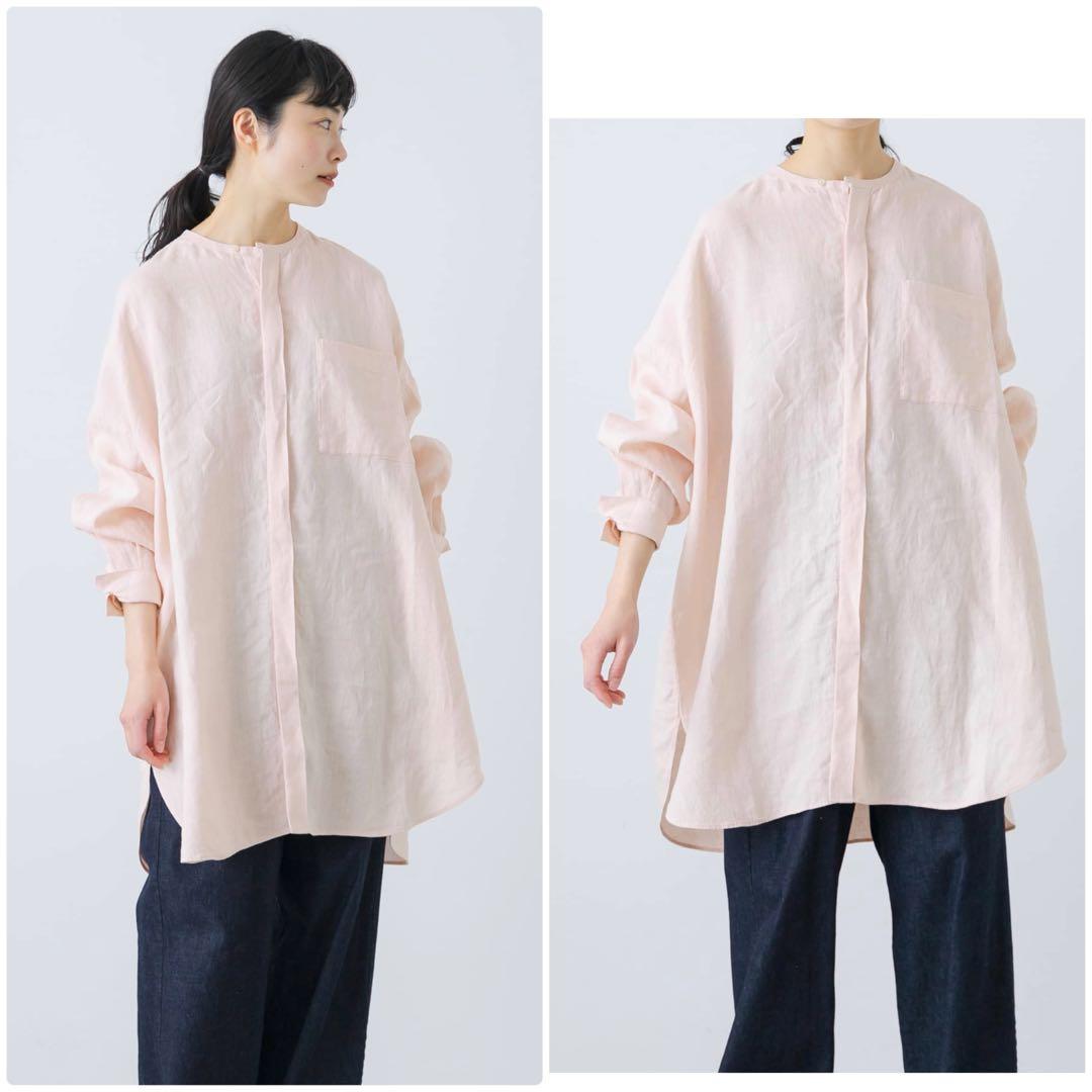 ✨美品✨完売品✨かぐれ リネン チュニック 長袖 シャツ ピンク Free