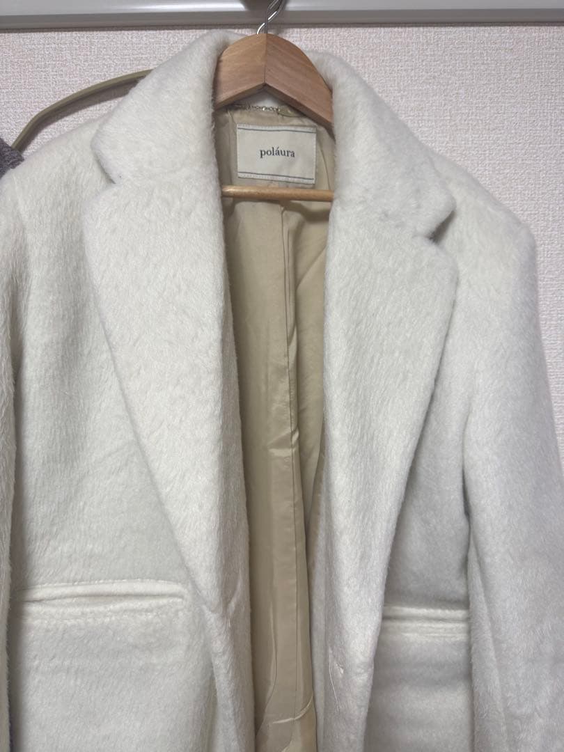poláura シャギージャケットコート　ホワイト　ポローラ　ファージャケット