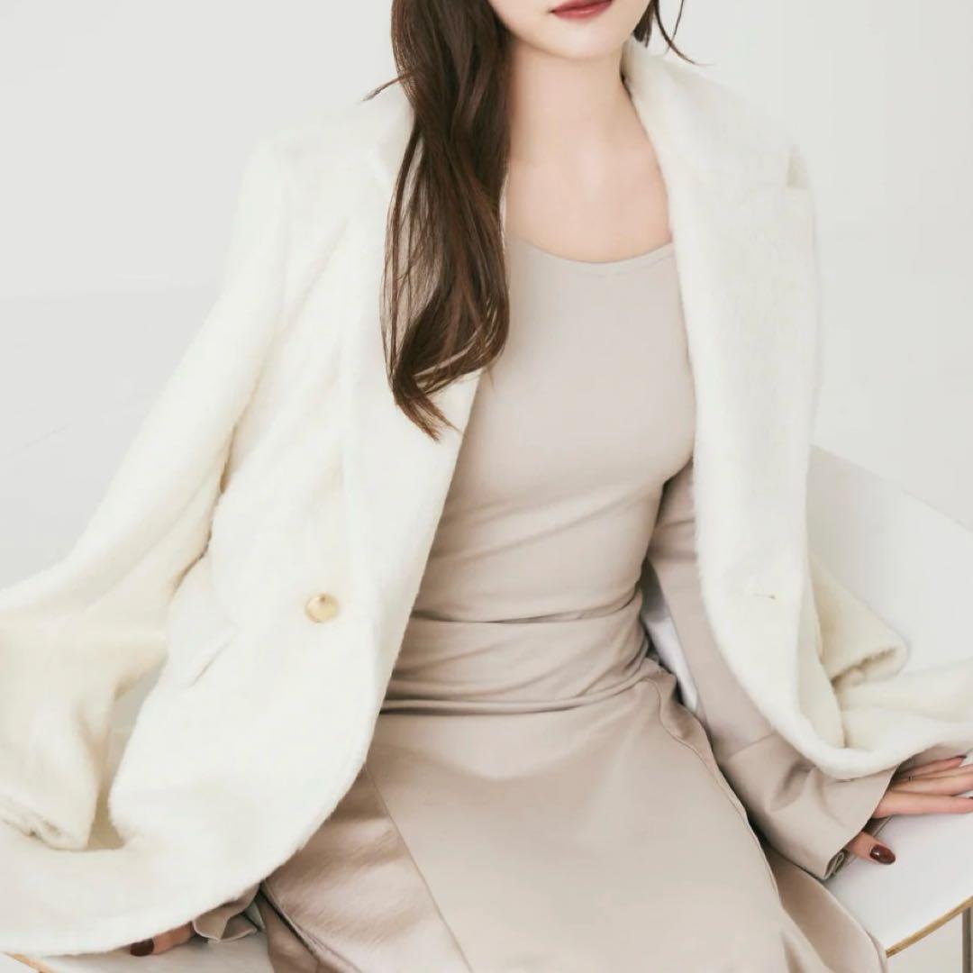 poláura シャギージャケットコート　ホワイト　ポローラ　ファージャケット