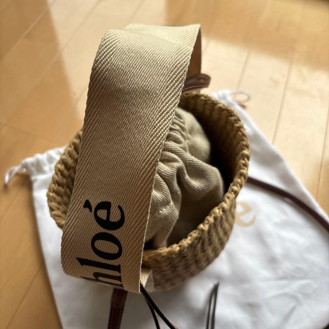 ⭐︎Chloé WOODY 巾着型かごバッグ スモールバスケット