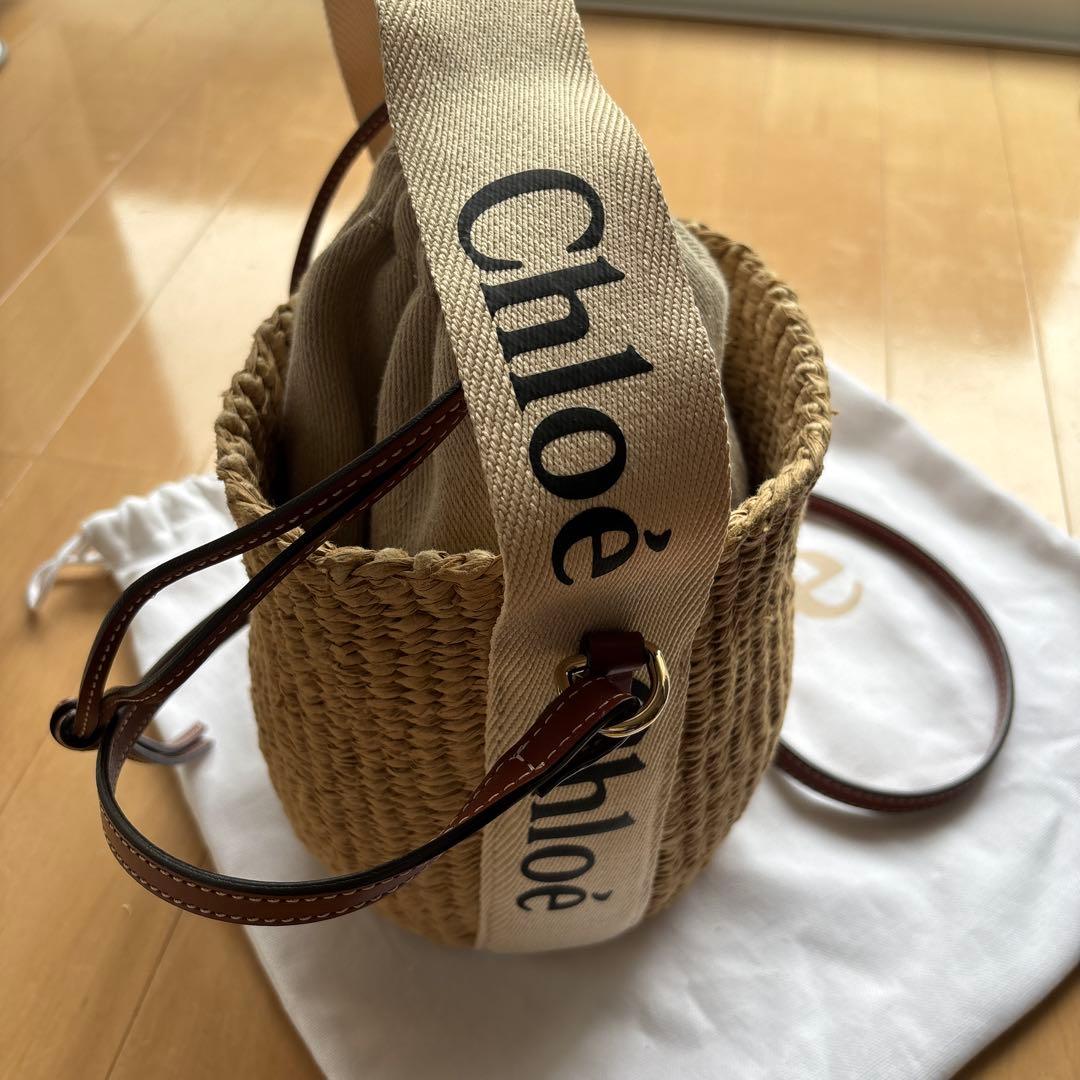 ⭐︎Chloé WOODY 巾着型かごバッグ スモールバスケット