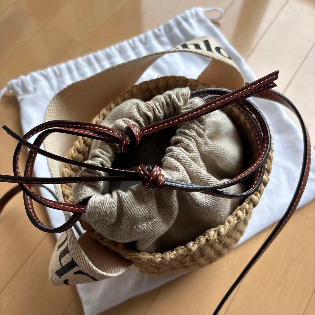 ⭐︎Chloé WOODY 巾着型かごバッグ スモールバスケット