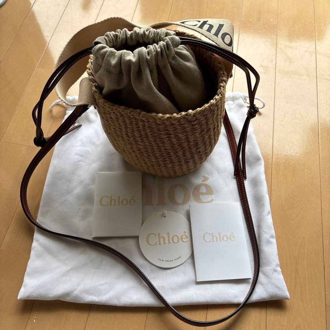⭐︎Chloé WOODY 巾着型かごバッグ スモールバスケット
