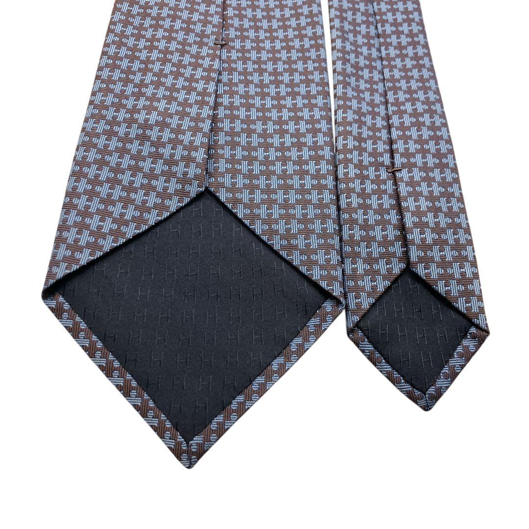 極美品HERMÈS エルメス ネクタイ ブラウン　H柄　パズル柄