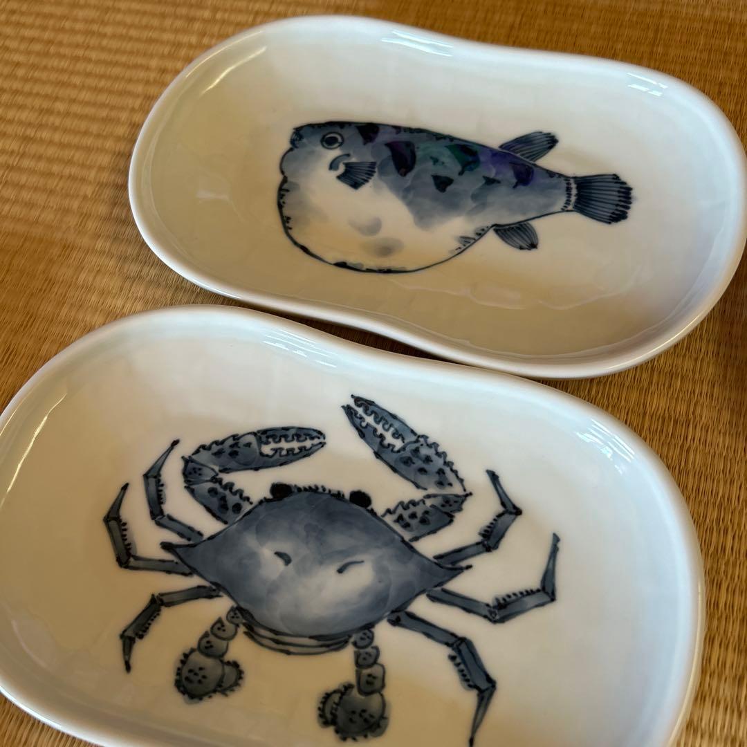 三川内焼 平戸松山窯 魚紋のお皿　5枚セット