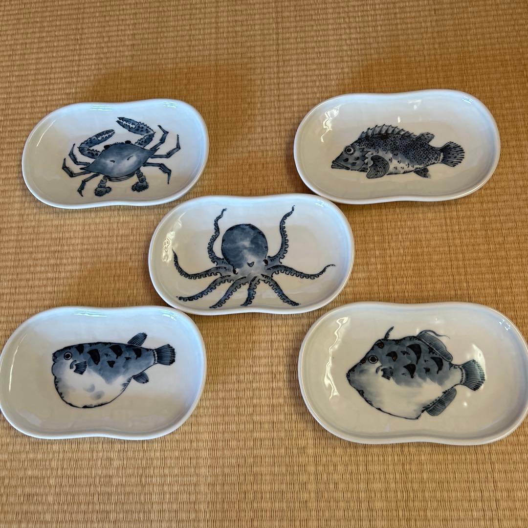 三川内焼 平戸松山窯 魚紋のお皿　5枚セット