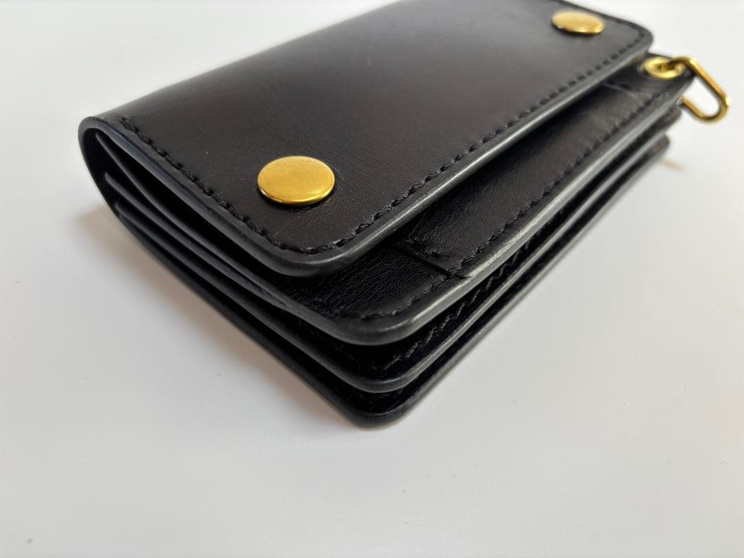 黒　ヌメ革　トラッカーウォレット　三層　真鍮 レザークラフト