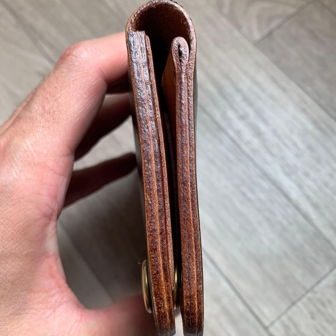 【茶芯】ブラック×ブラウン　トラッカーウォレットミドル　真鍮　お札を折らずに収納