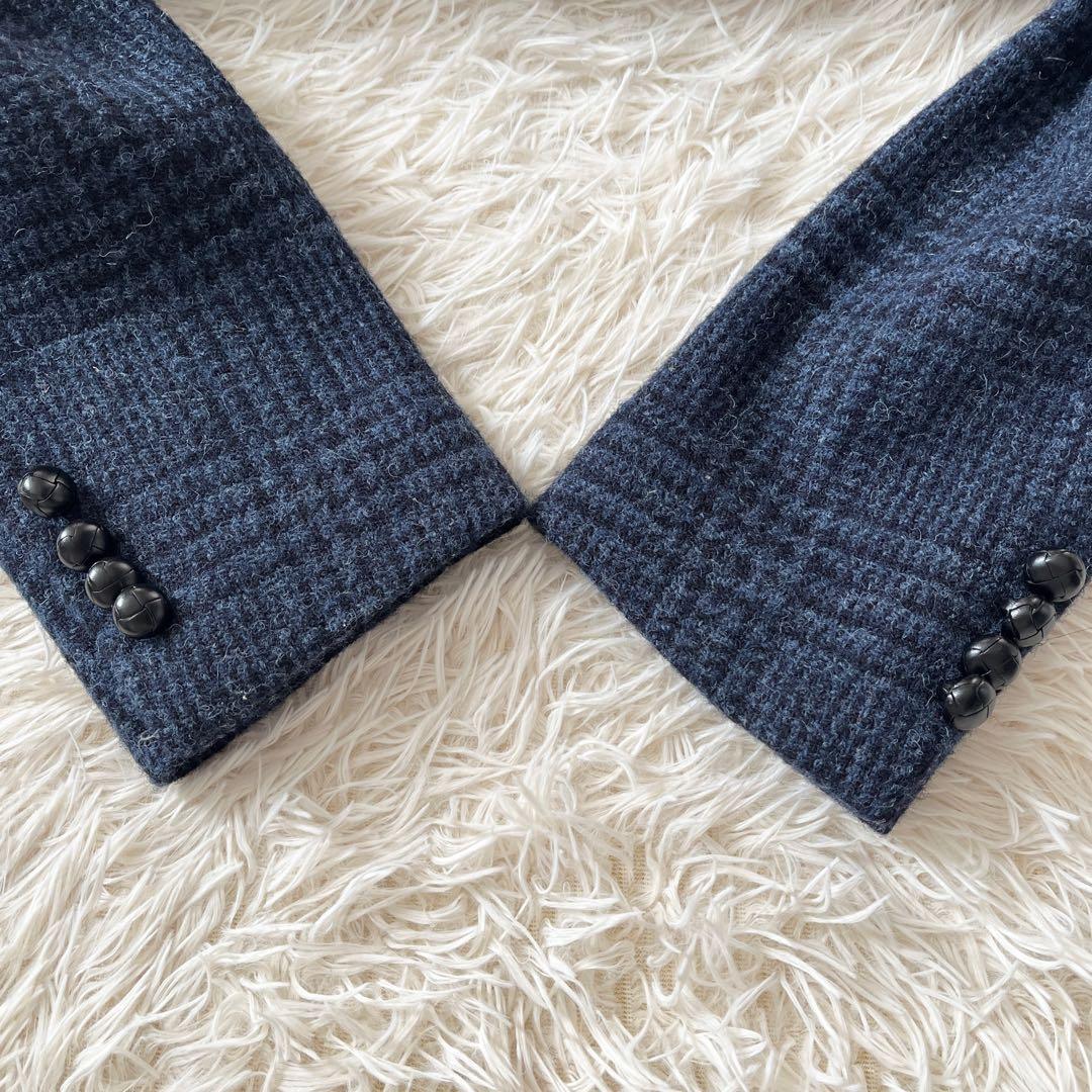 ハリスツイード テイジン テーラードジャケット M相当 グレンチェック ネイビー