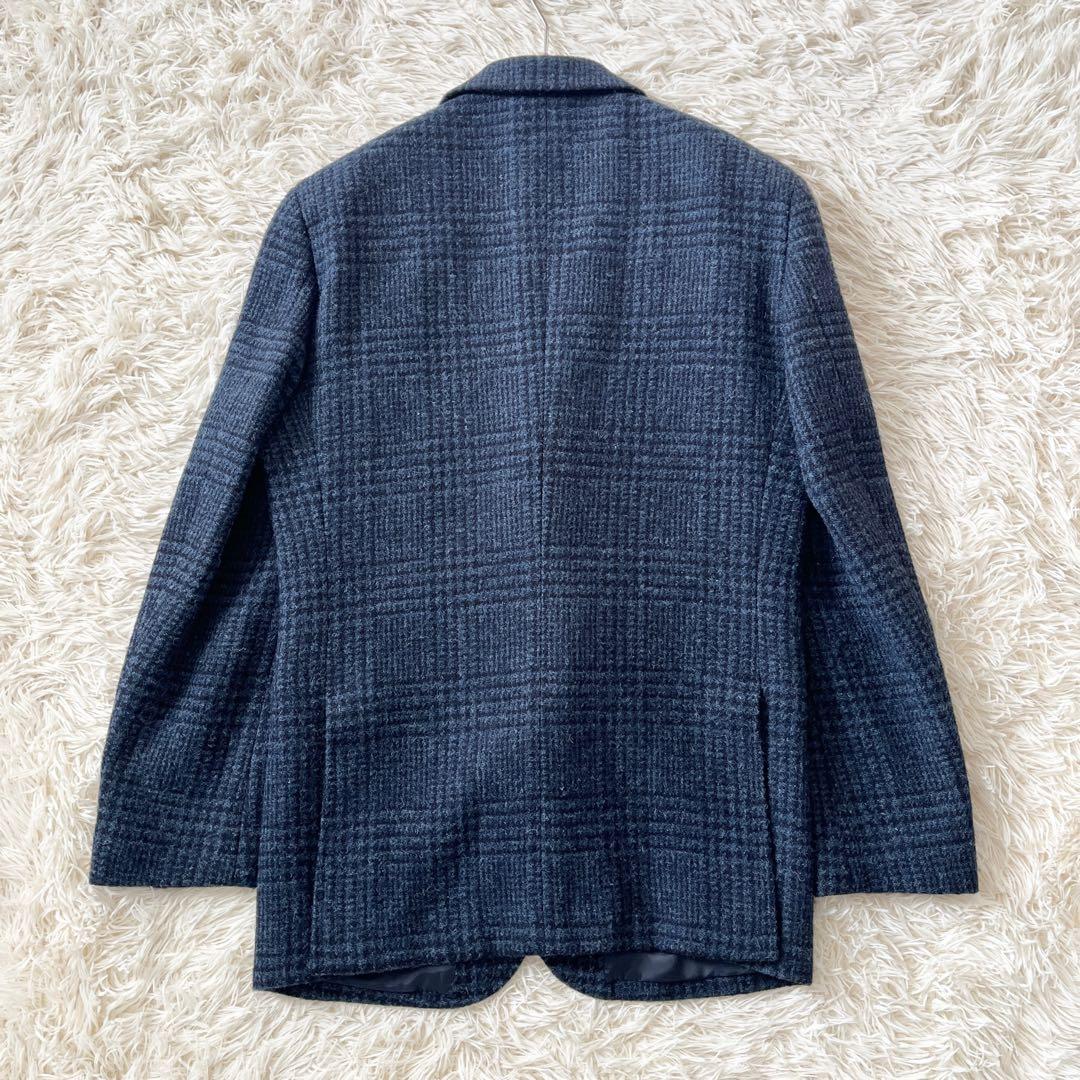 ハリスツイード テイジン テーラードジャケット M相当 グレンチェック ネイビー